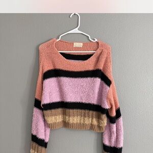 Urban Outfitters Pink and Tan Striped Sweater